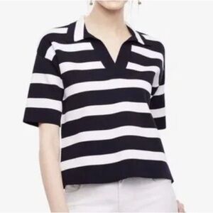 Ann Taylor Black and White Striped Short Sleeve Top Size M